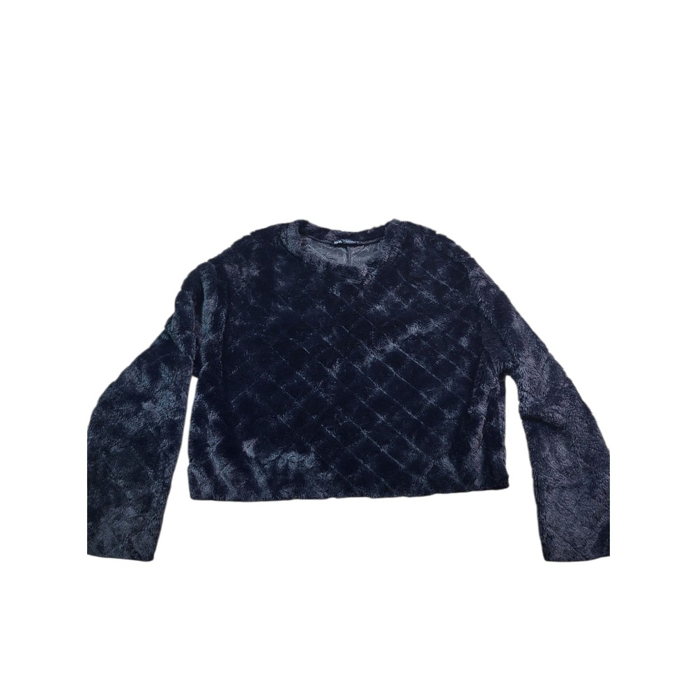 Zara Fuzzy Cropped Pullover Sweater Quilted Texture Black Medium - Picture 2 of 7